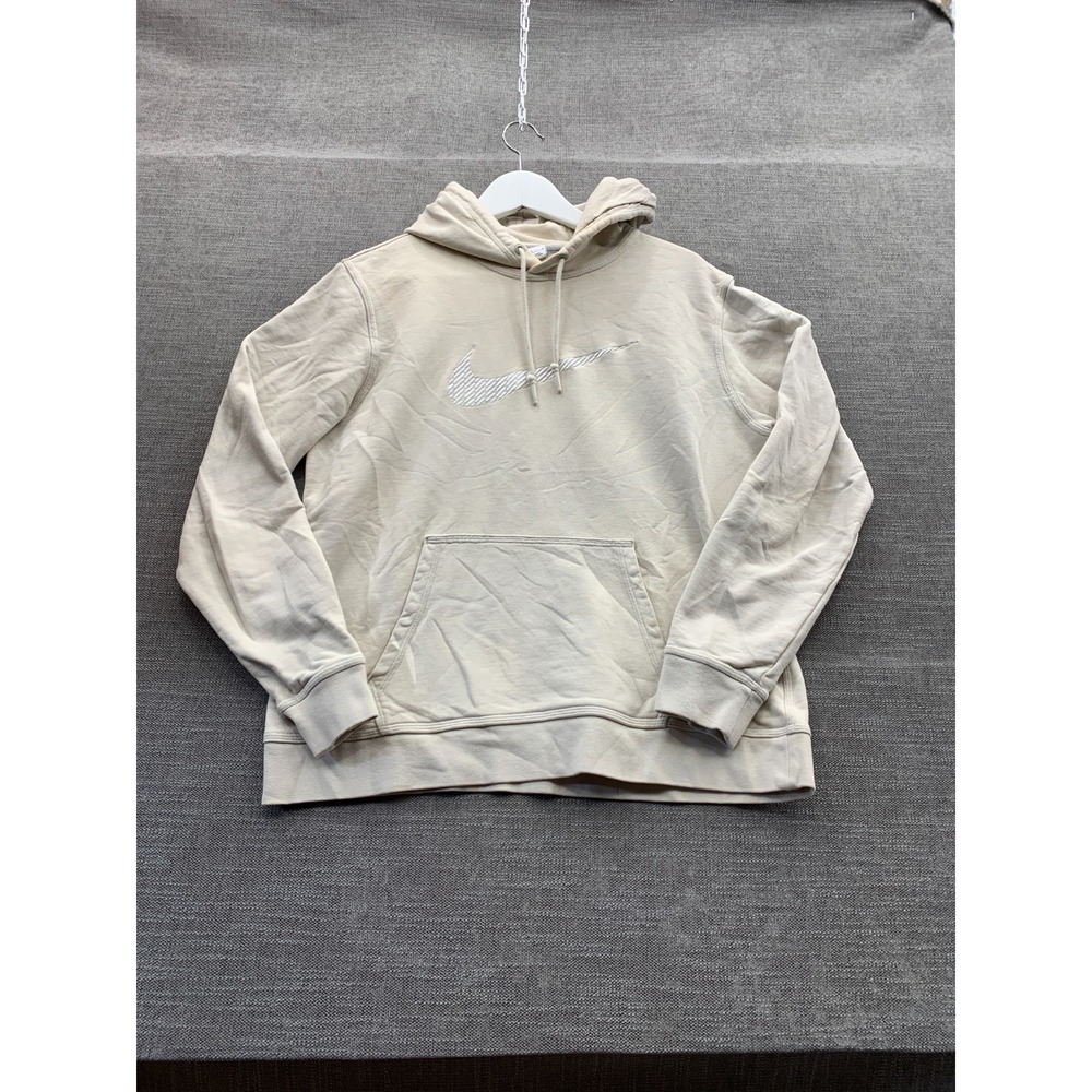 Nike Hoodie Mens Large Beige Swoosh Embroidered Logo French Terry Lined Pullover